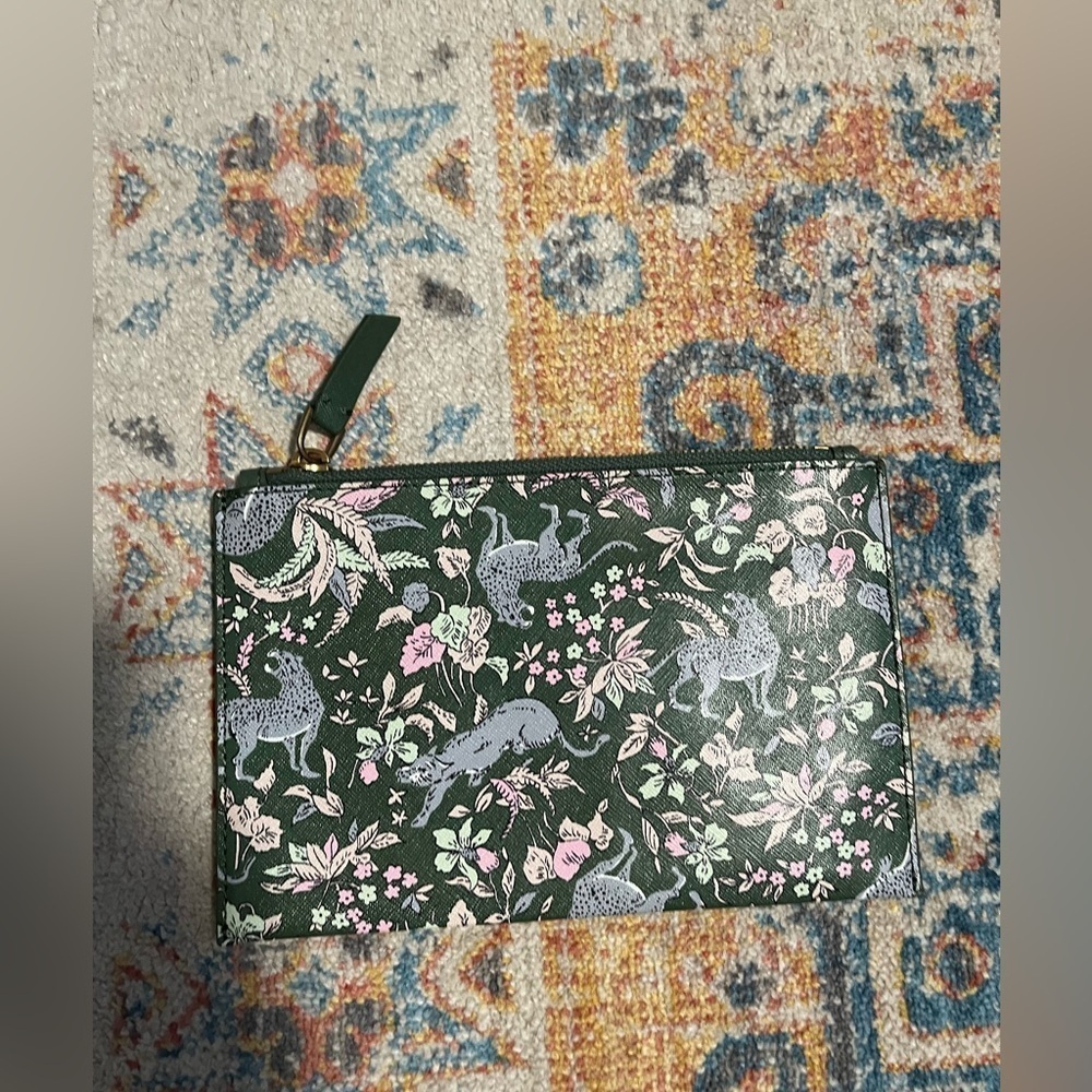 J.Crew leather pouch/clutch green jungle/botanical print